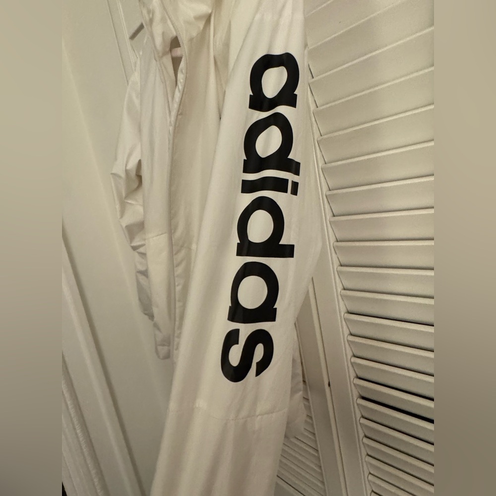 Adidas White Windbreaker with Sleeve Logo Size M